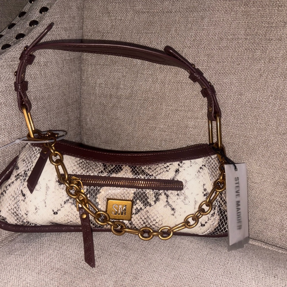 Steve Madden Snake Print Shoulder Bag with Gold Chain